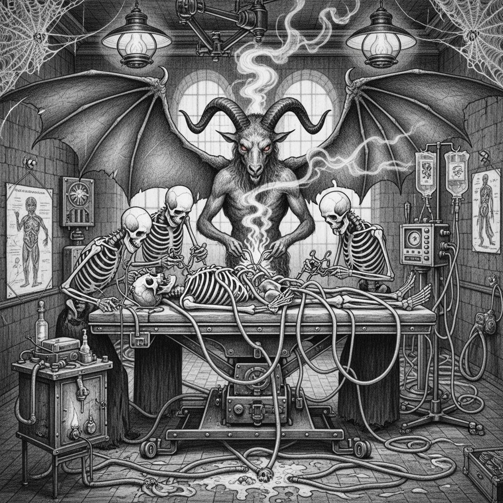 Macabre Operating Room Scene in Charcoal Style
