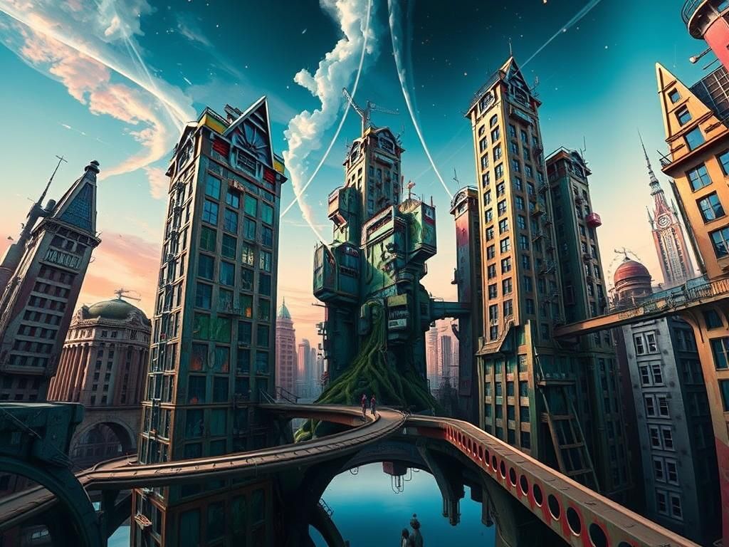 Futuristic Metropolis in Surreal Cyberpunk Style