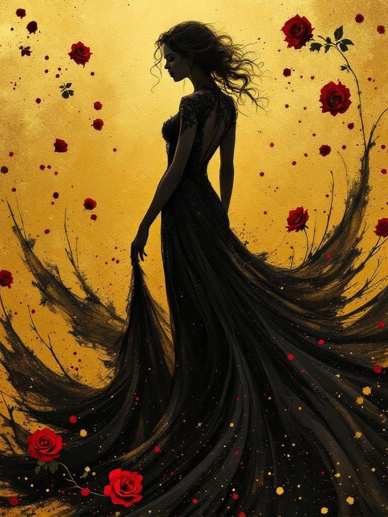 Elegant Silhouette in Gown with Art Nouveau Influence