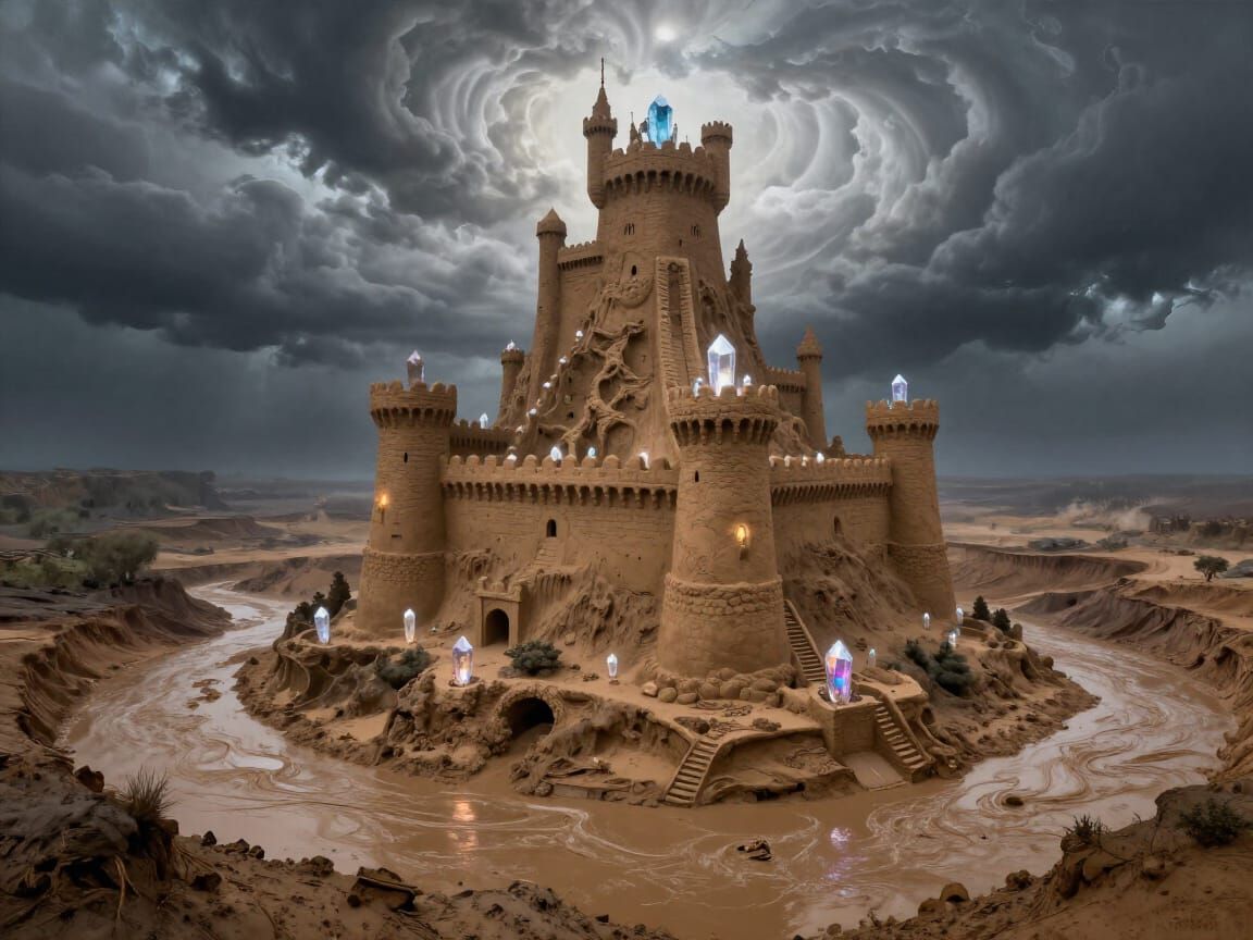 Enchanted Clay Castle Rises from Muddy Terrain