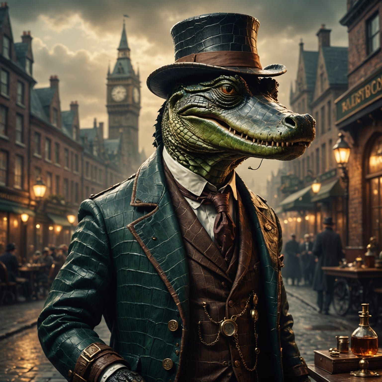 Alligator Detective in Maximalist Digital Painting