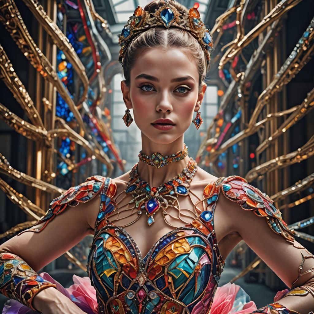 Hyperrealistic Ballet Dancer in Colorful Futuristic Clothing