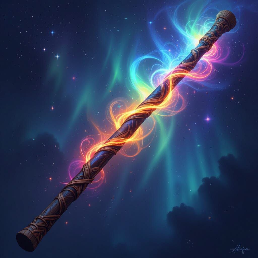 Mystical Bo Staff With Northern Lights Glow