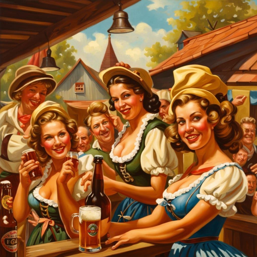 Oktoberfest Biergarten in Pin-Up Art Style