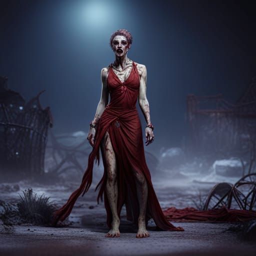 Detailed Matte Painting of a Zombie Woman