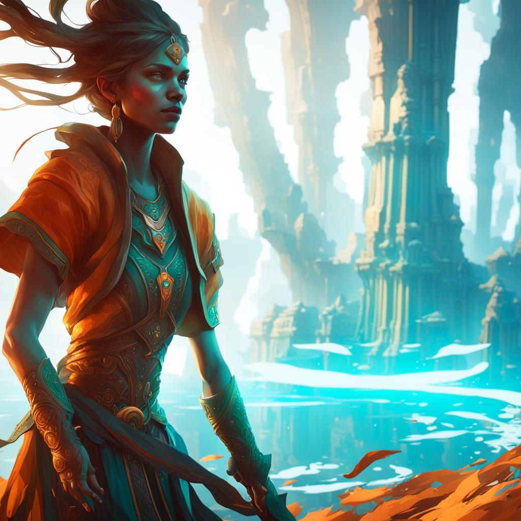Kayra: Hyperdetailed Concept Art in Orange and Teal
