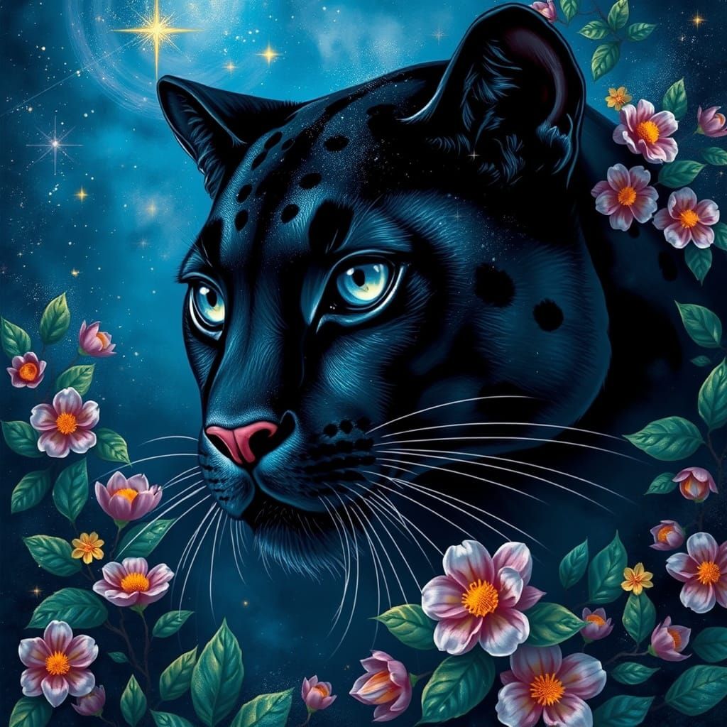 Ethereal Black Panther with Piercing Blue Eyes