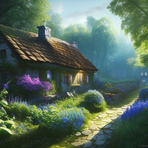 Enchanting Cottagecore Village with Lush Gardens