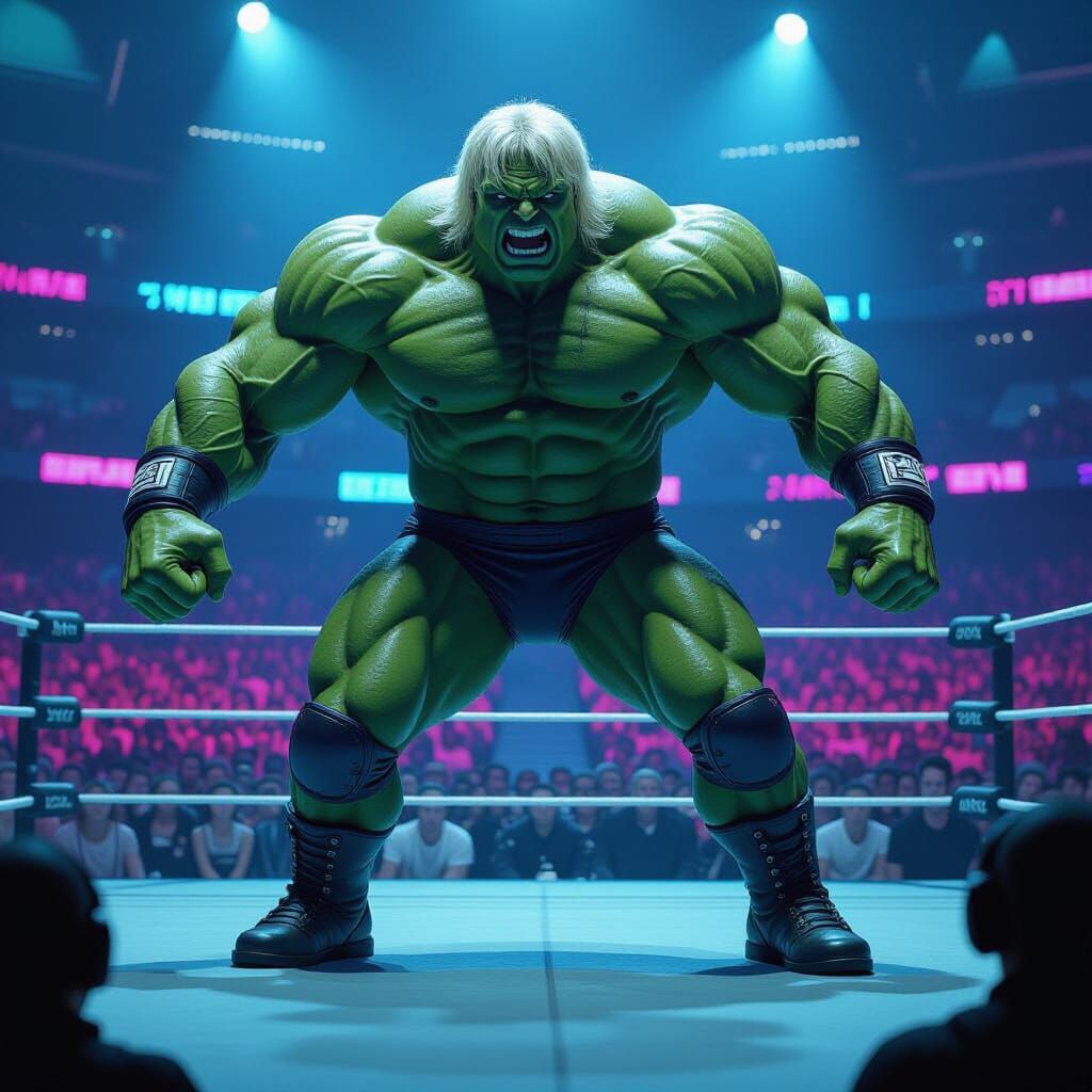 Hulk Hogan Wrestles Alien in Cyberpunk Arena