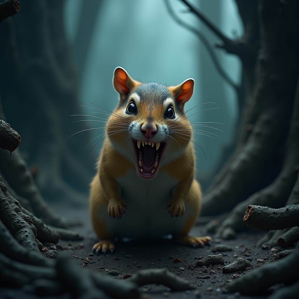 Snarling Rabid Chipmunk in Dark Gothic Fantasy Style