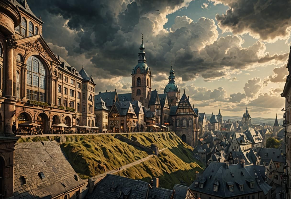 Nineteenth Century German Town Panorama, Digital Matte Paint...