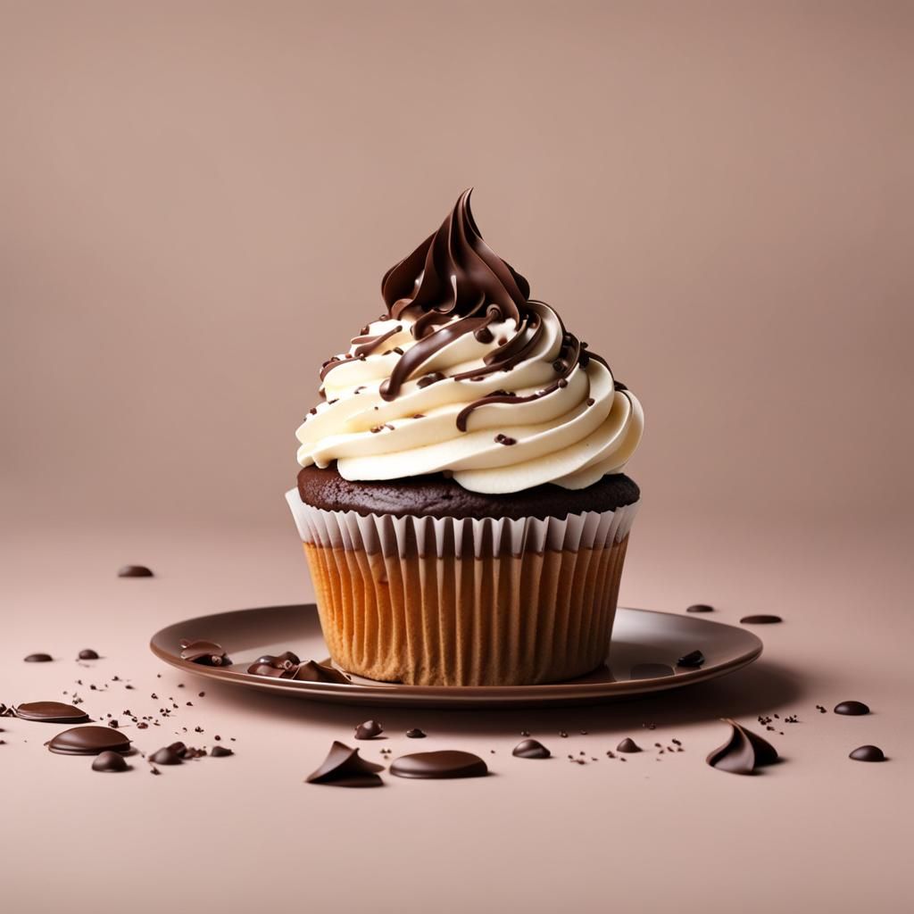 Realistic Chocolate Cupcake on Table