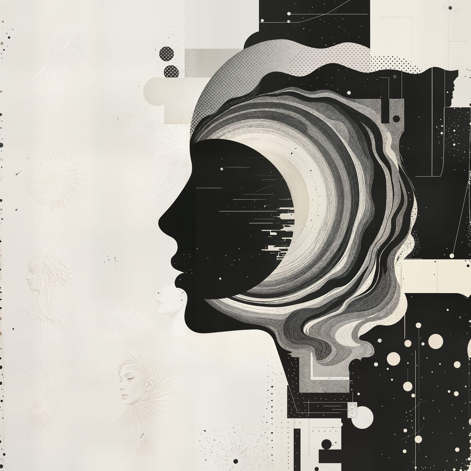 Memento Mori: Halftone Sun in Mixed Media Collage