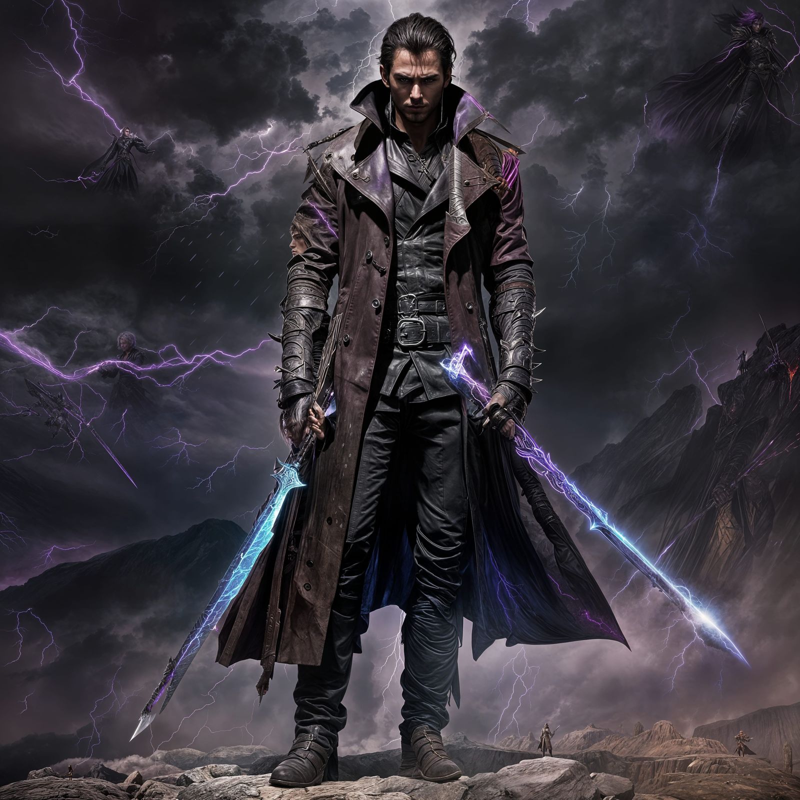 Fantasy Warrior with Glaive in Lightning Storm