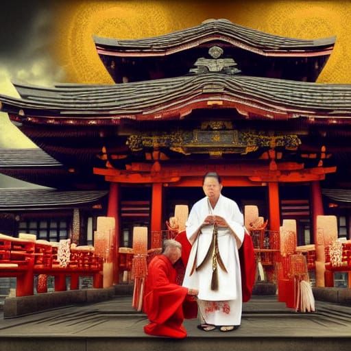 Shinto Priests Maintain Shrine: Epic Digital Matte Painting
