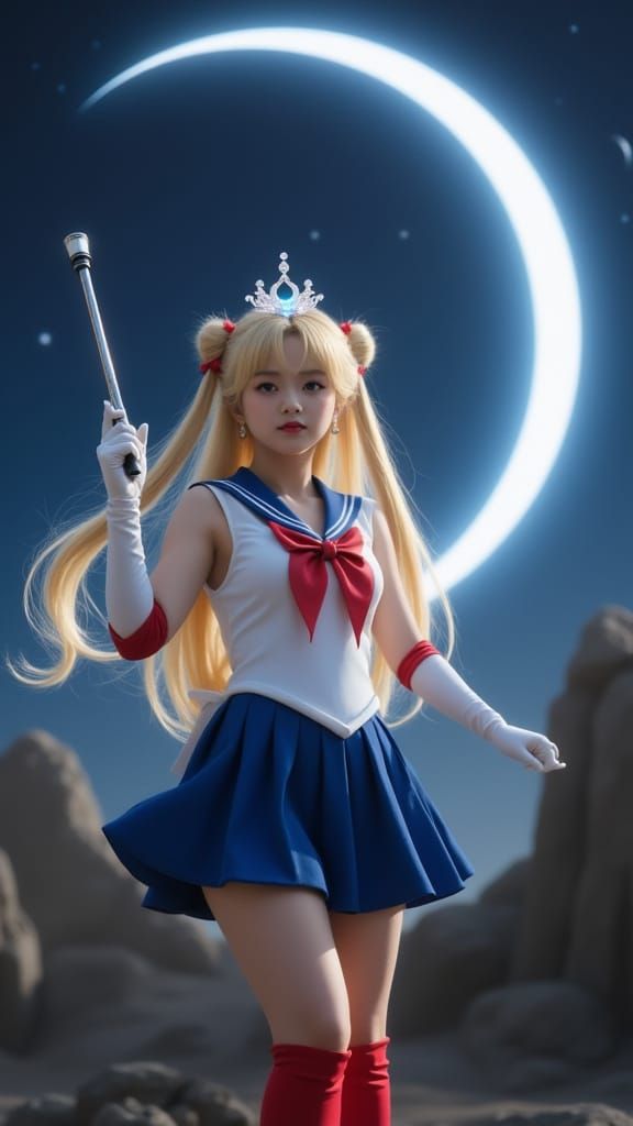 Sailor Moon Goddess in Dreamy Night Sky