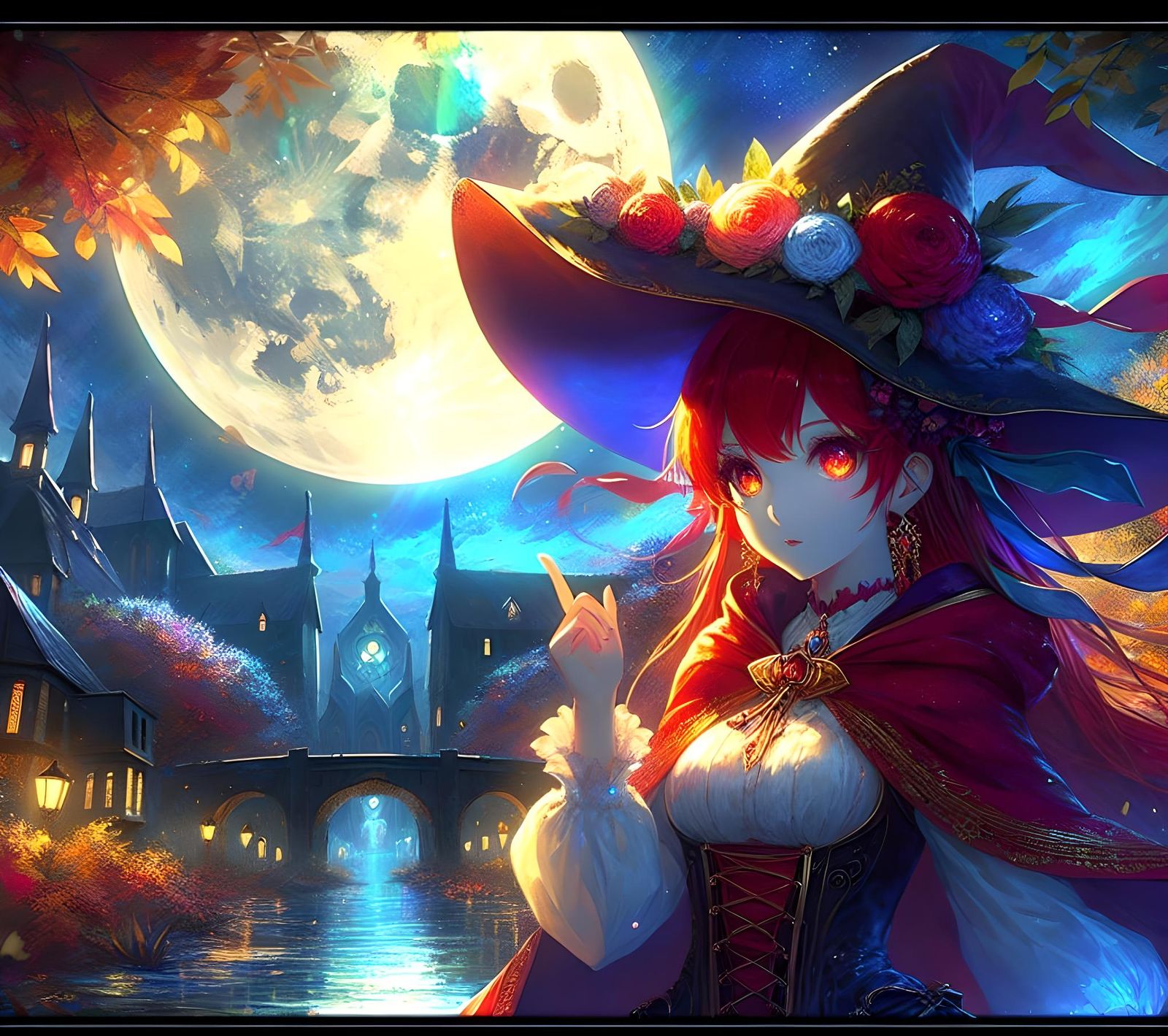 Anime Witch Under Moonlight: Digital Matte Painting