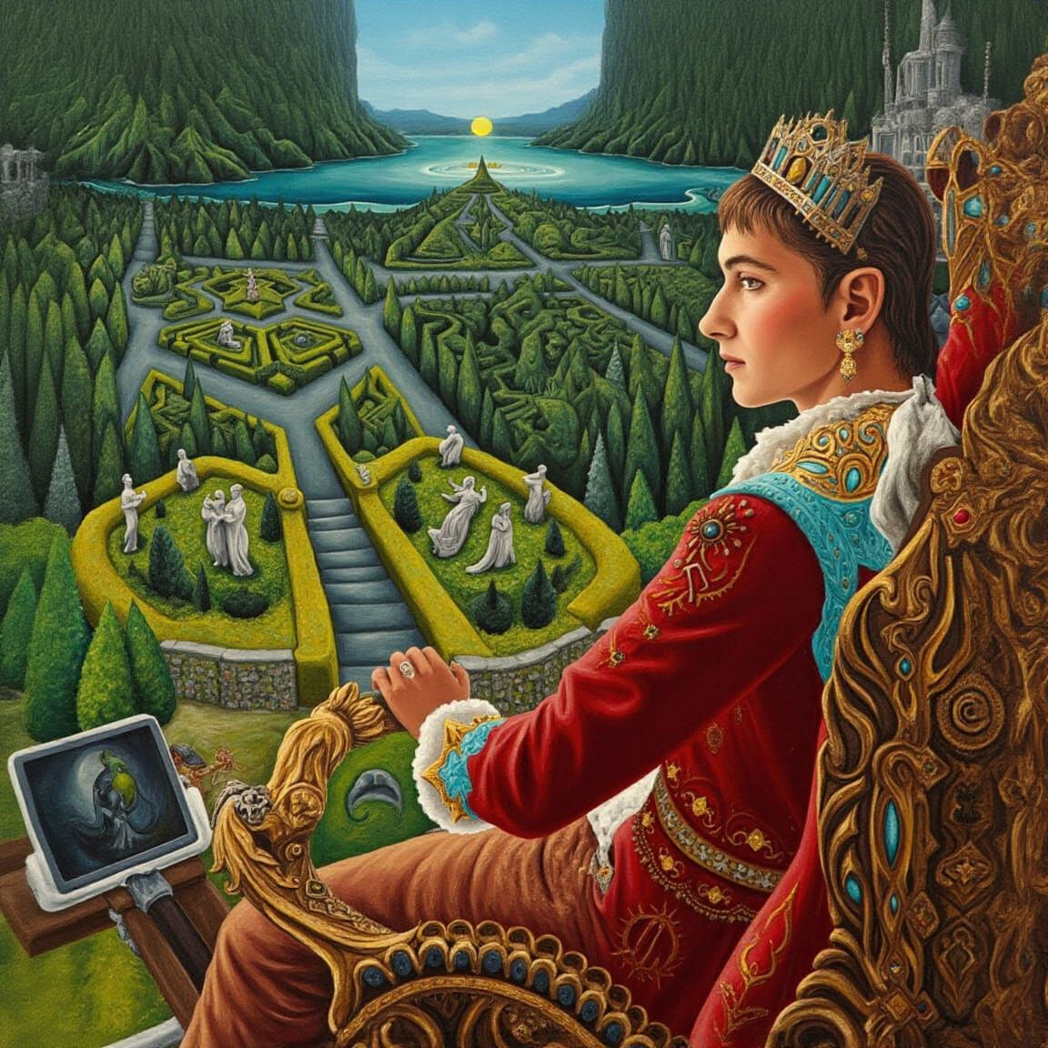 Baroque Prince Drives Chariot Through Versailles Garden