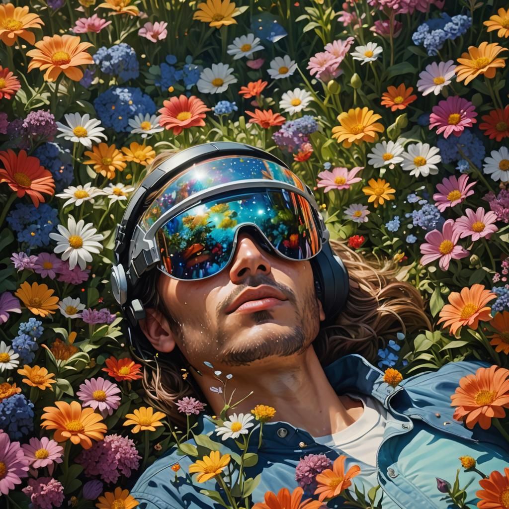 Artist in Flower Garden Reflecting Universe