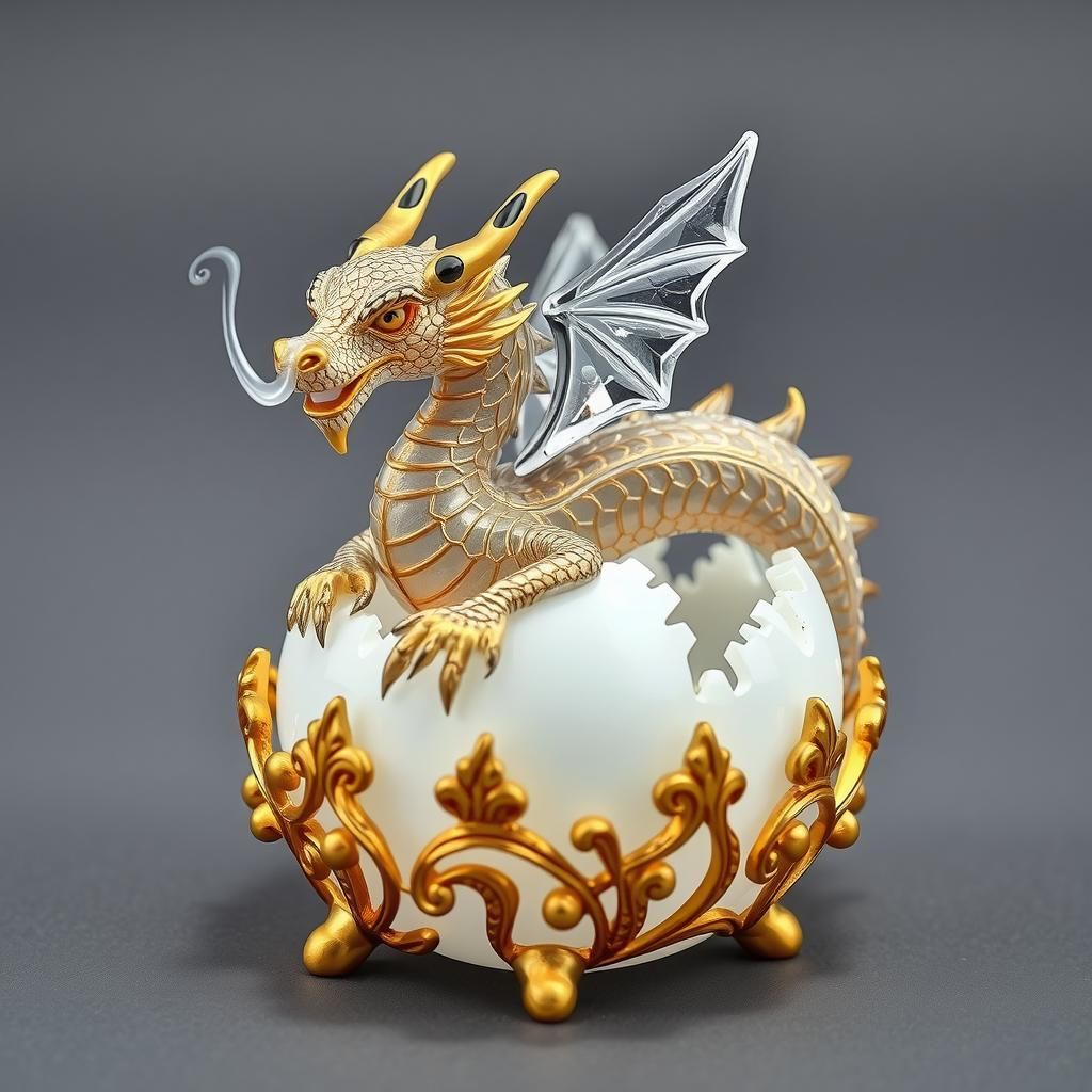 Crystal Dragon Hatching From Enamel Egg
