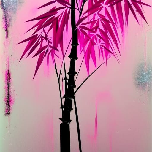 Vibrant Pink Bamboo Tree in Graffiti Art Style