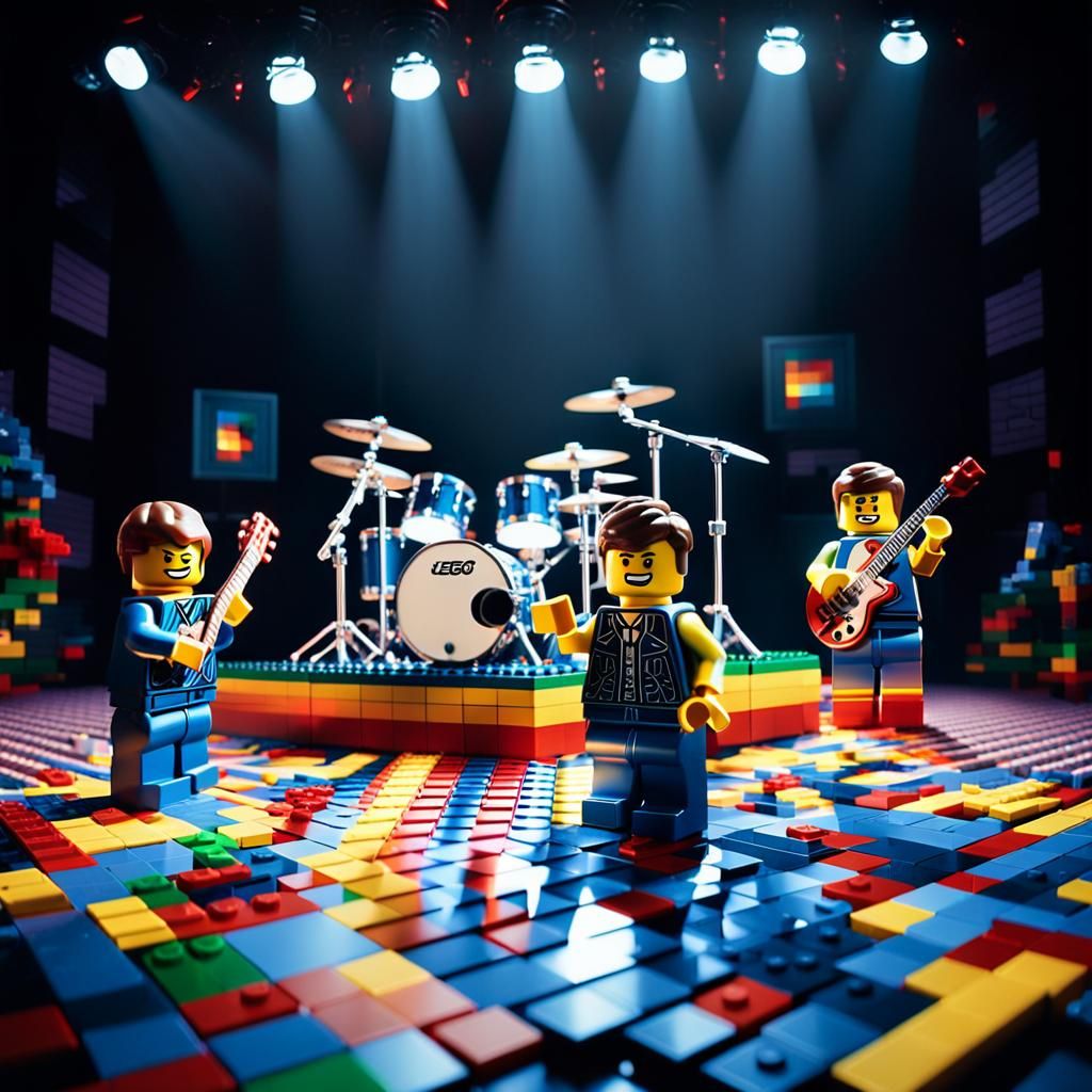 A lego band playing on stage