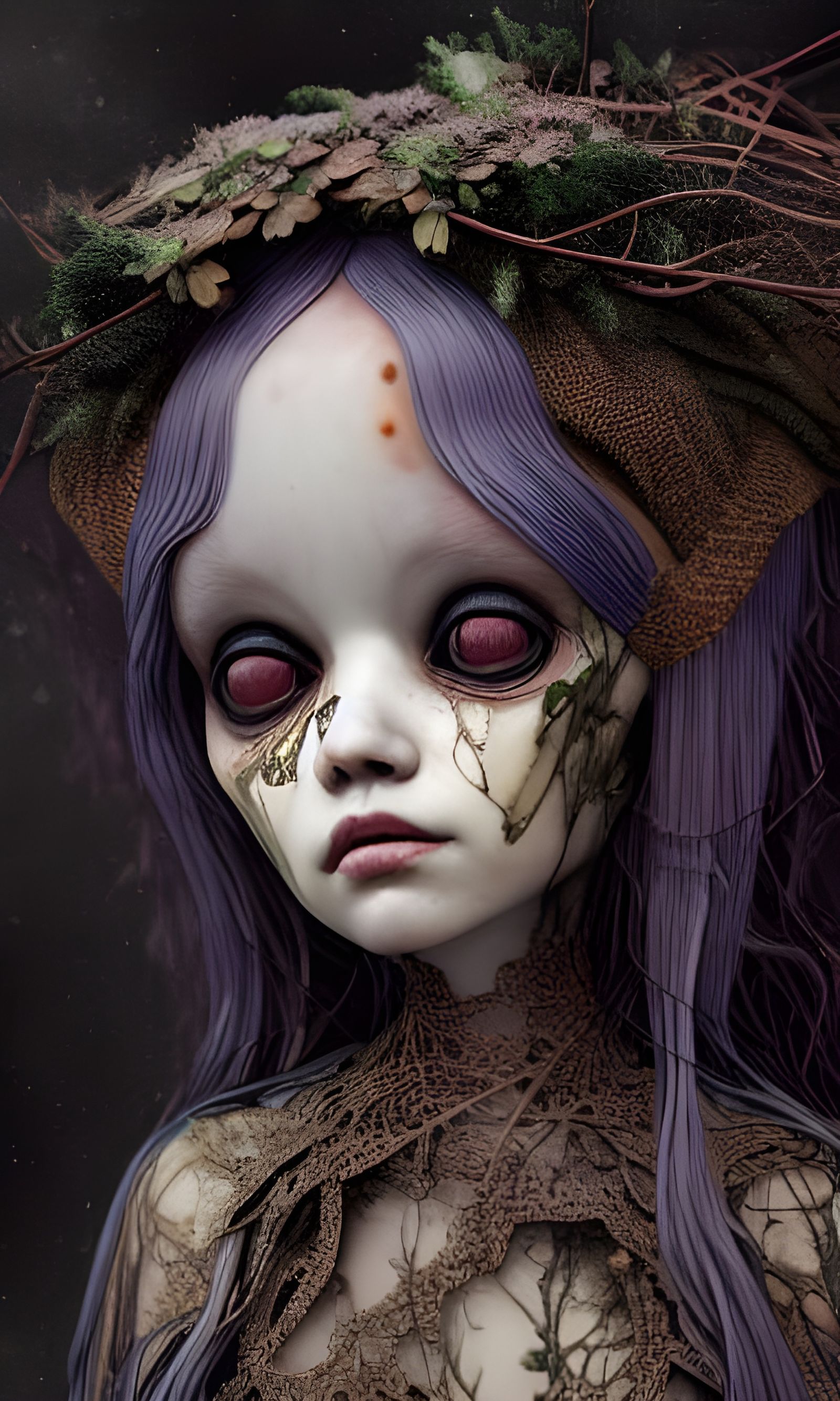 Intricate Wood Witch Doll: 3D Digital Art