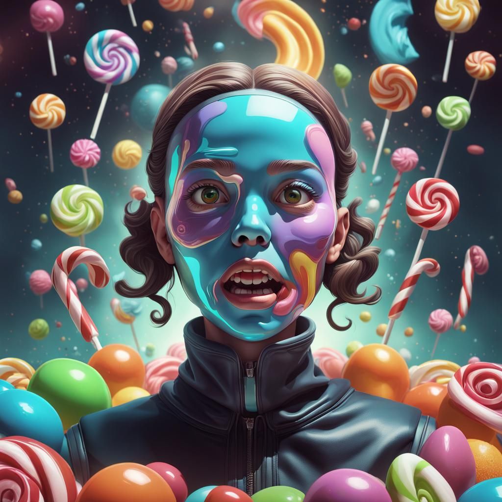 Candy Art Sci-Fi Scene: Hyperrealistic Digital Illustration
