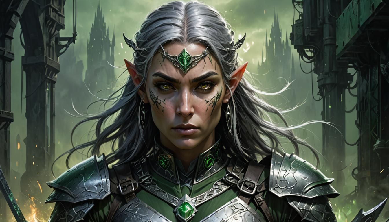 Elven Warrior Woman in Dark Fantasy Armor