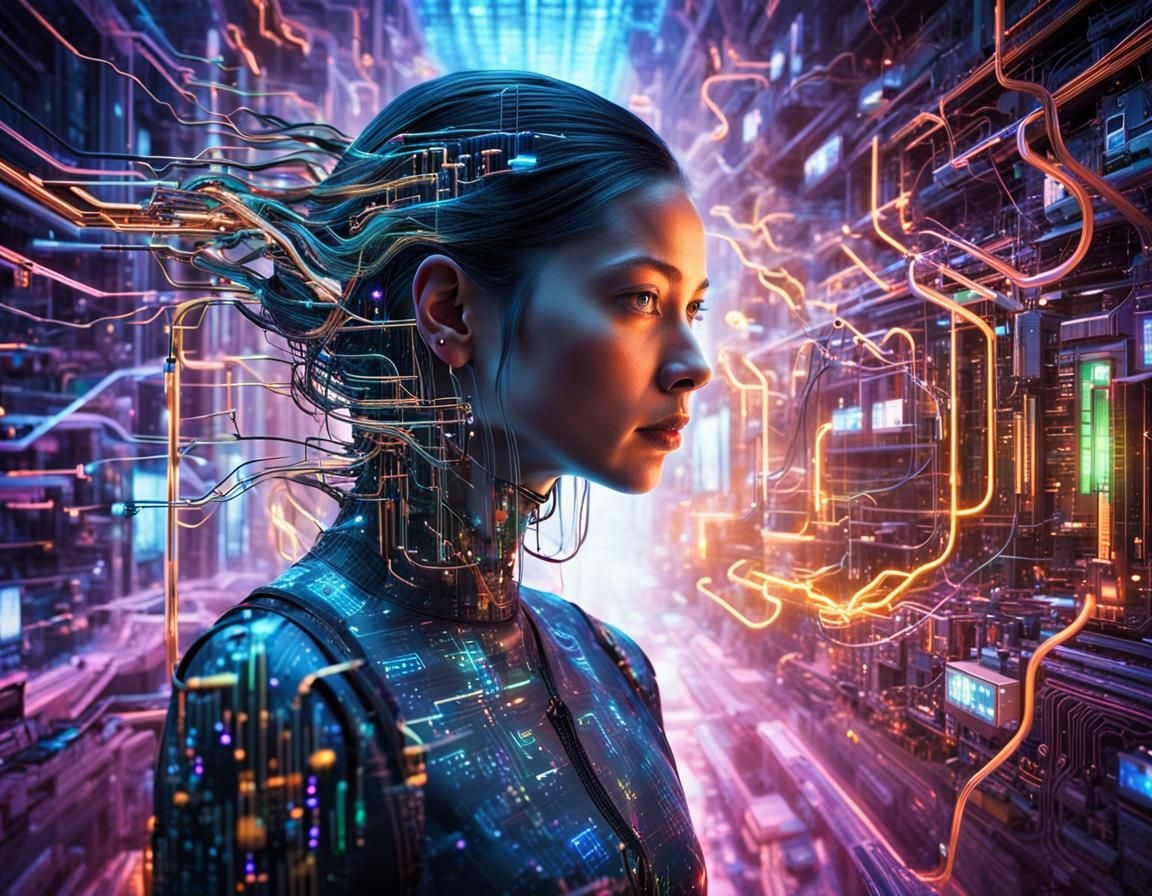 Woman of Circuits and Data in Neon Future