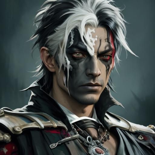 Gothic Portrait of a Muscular Man in Watercolor and Oil