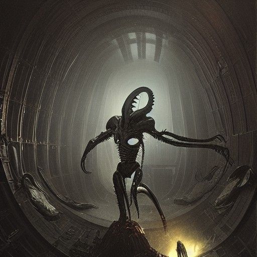 Xenomorph in OmniCorp Shell: Horror Art
