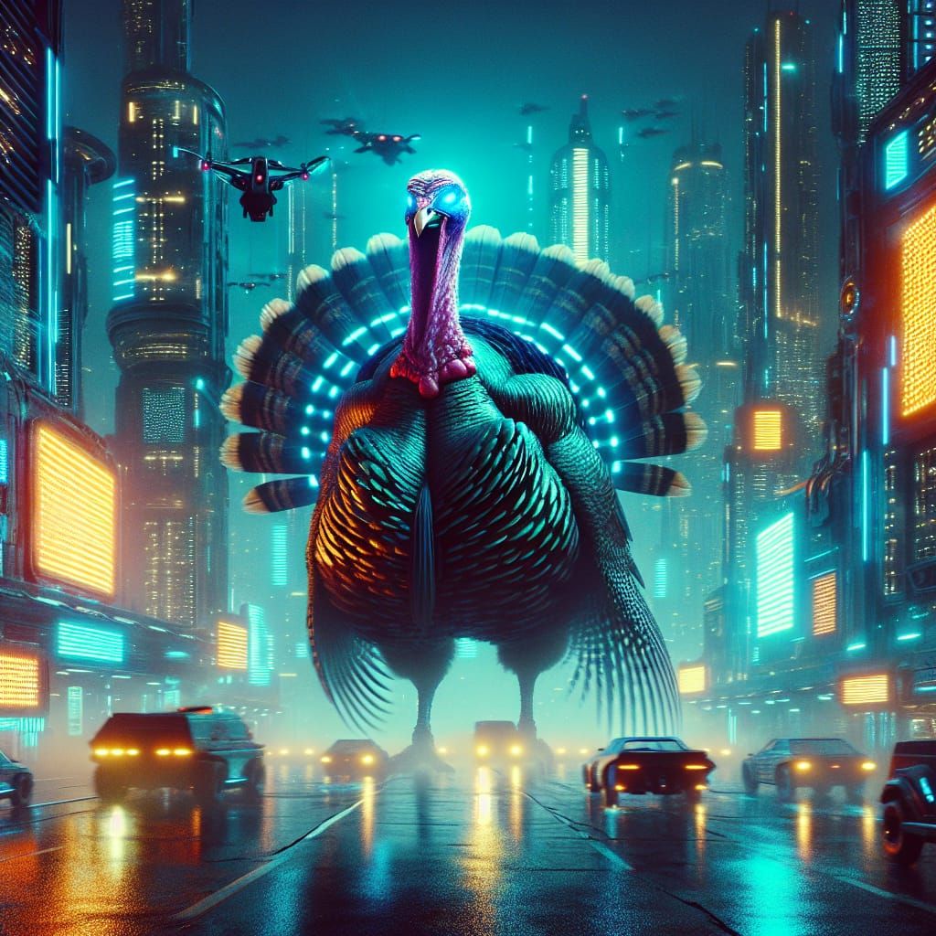 Cyberpunk Turkey Rampage in a Sci-Fi Metropolis