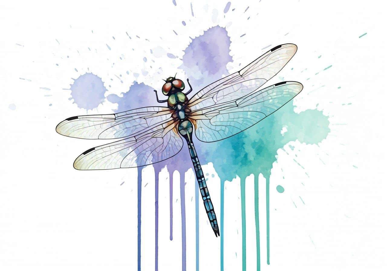 Delicate Watercolor Dragonfly in Dreamy Atmosphere