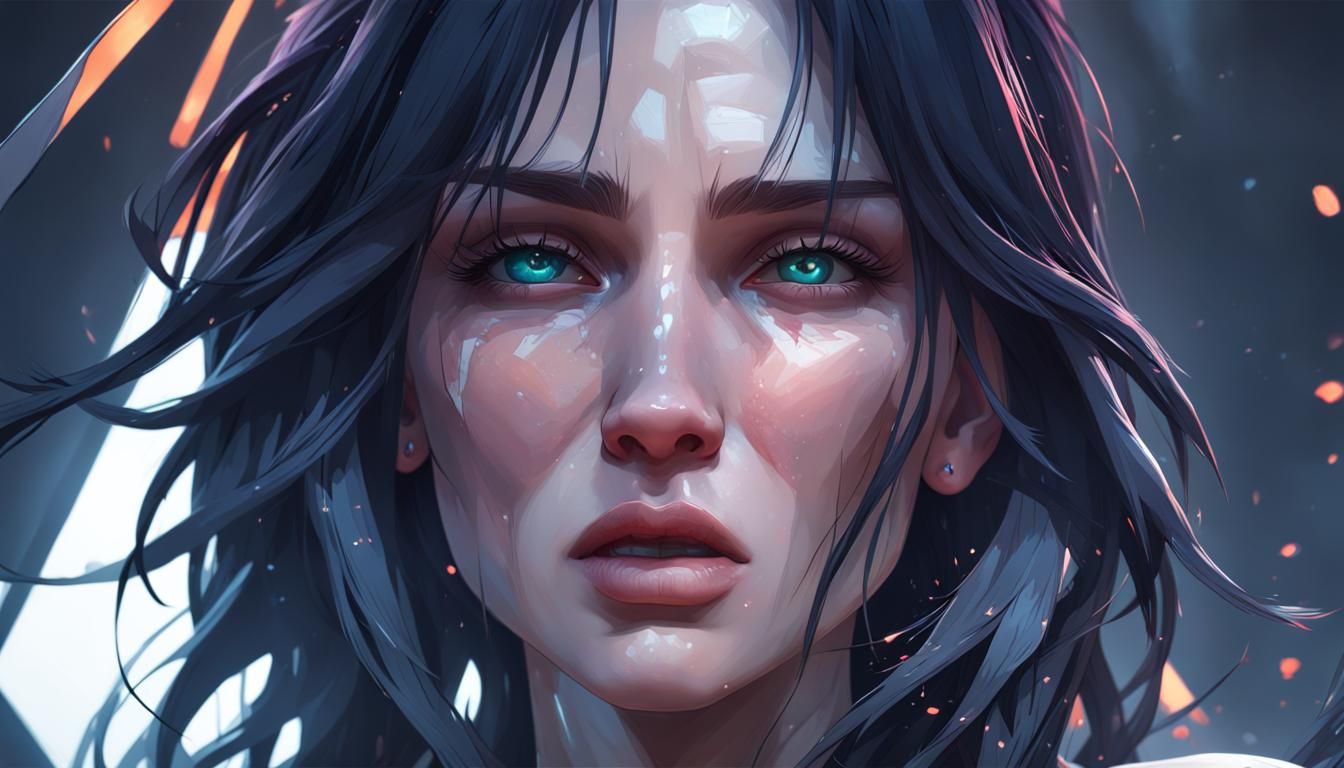 Crying Girl Portrait in Hyperdetailed Art Style