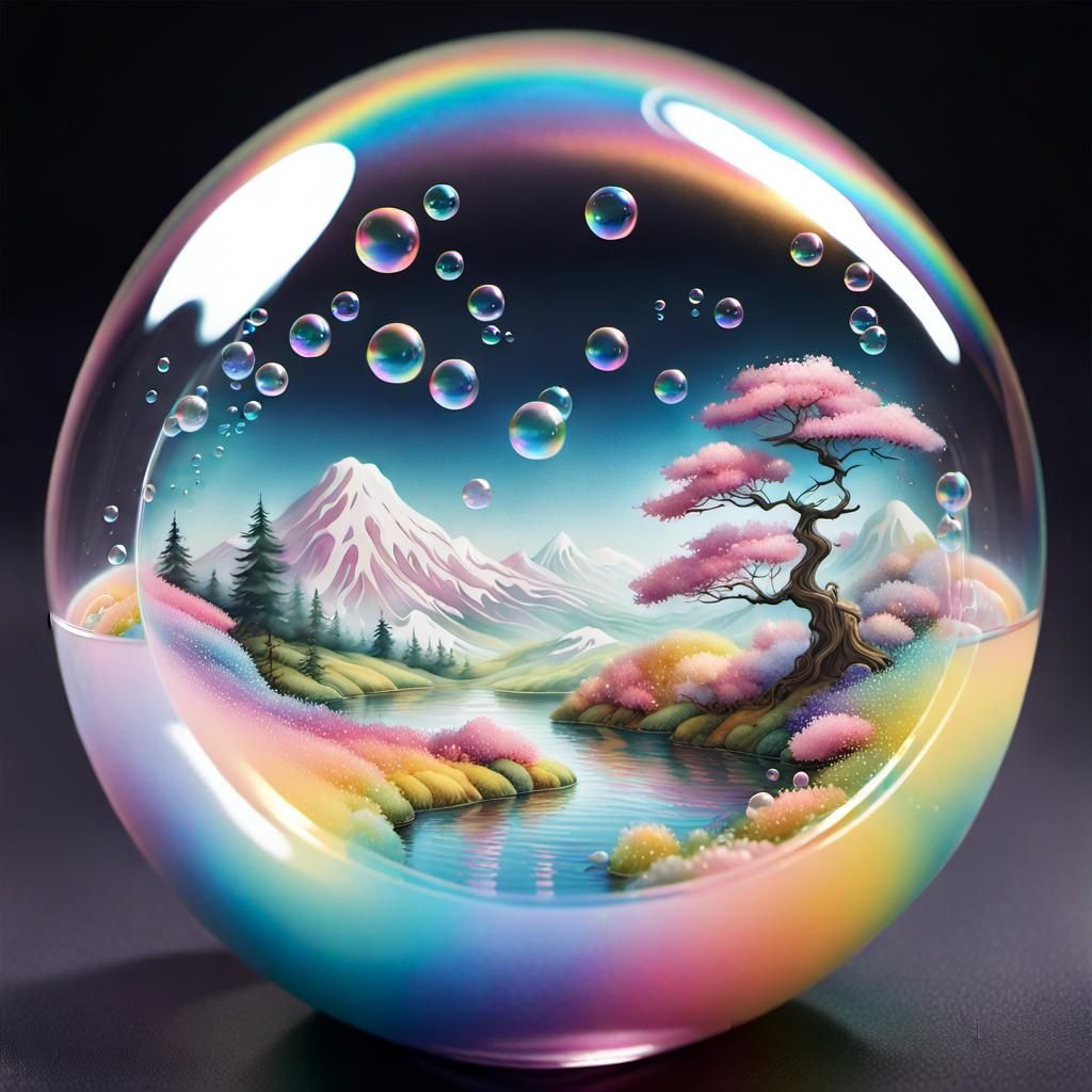 Pastel Dreamcore Fairytale World with Bubbles