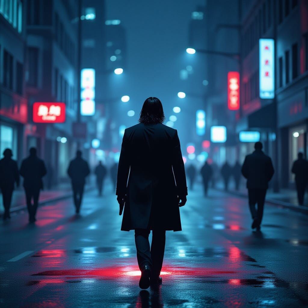 John Wick Portrait in Red Spray Paint Aesthetic