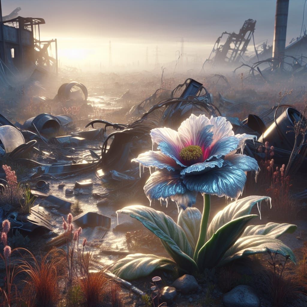 Surreal Landscape of Hope Amidst Decay in Hyperrealistic Sty...