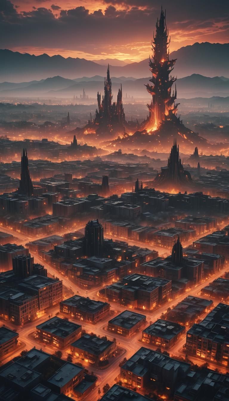 Alien City at Dusk: A Hyper-Realistic Landscape