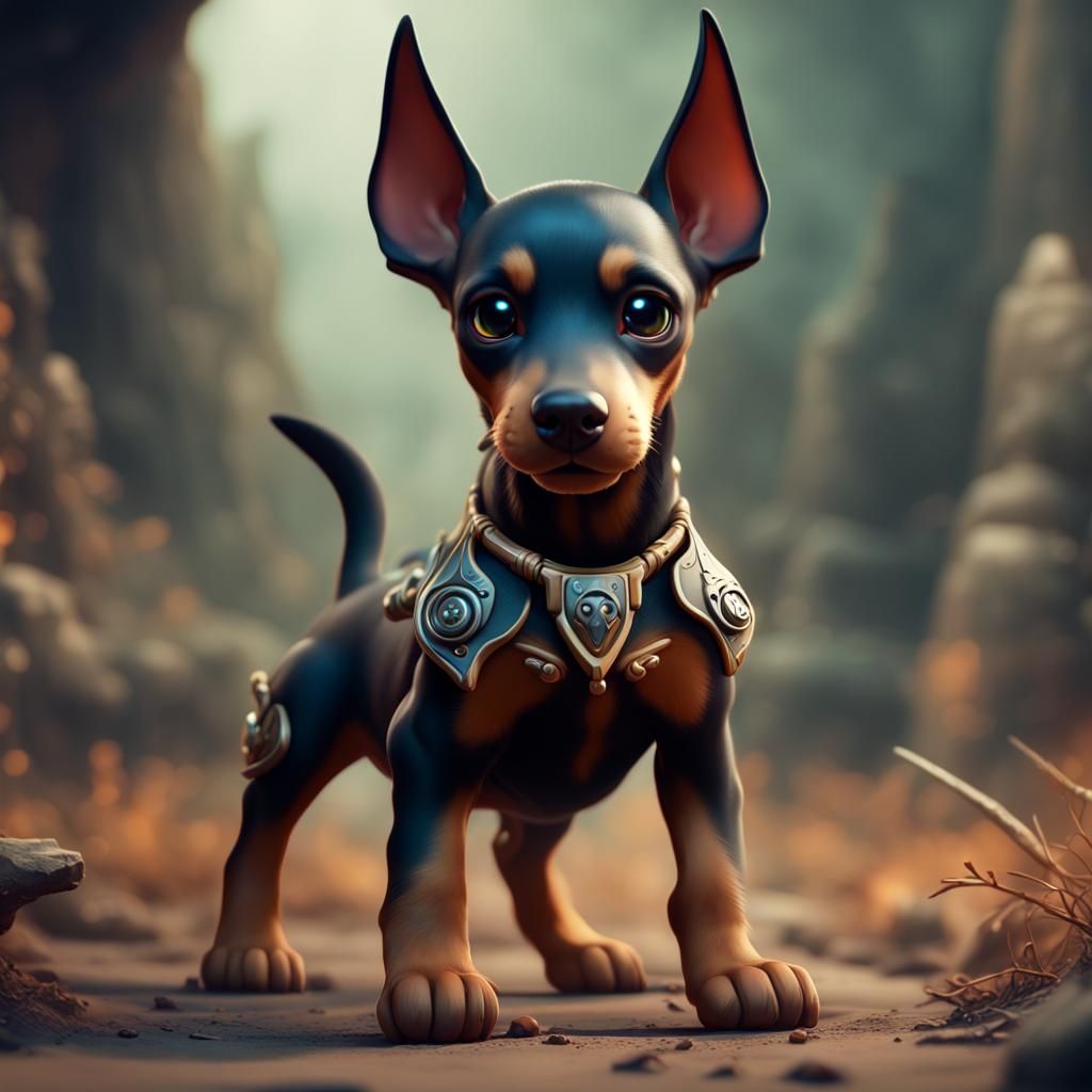 Chibi Doberman Hellhound Fantasy Art