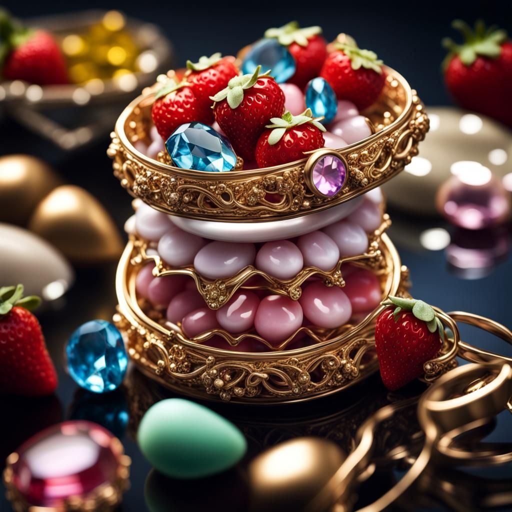 Hyperrealistic Jewelry Still Life with Gem Desserts