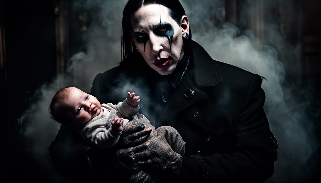 Marilyn Manson holding a baby