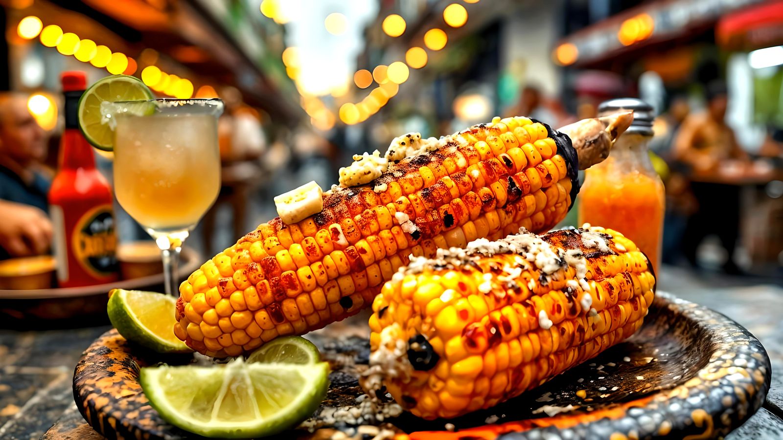 Delicious HDR Elote on Grill with Margarita