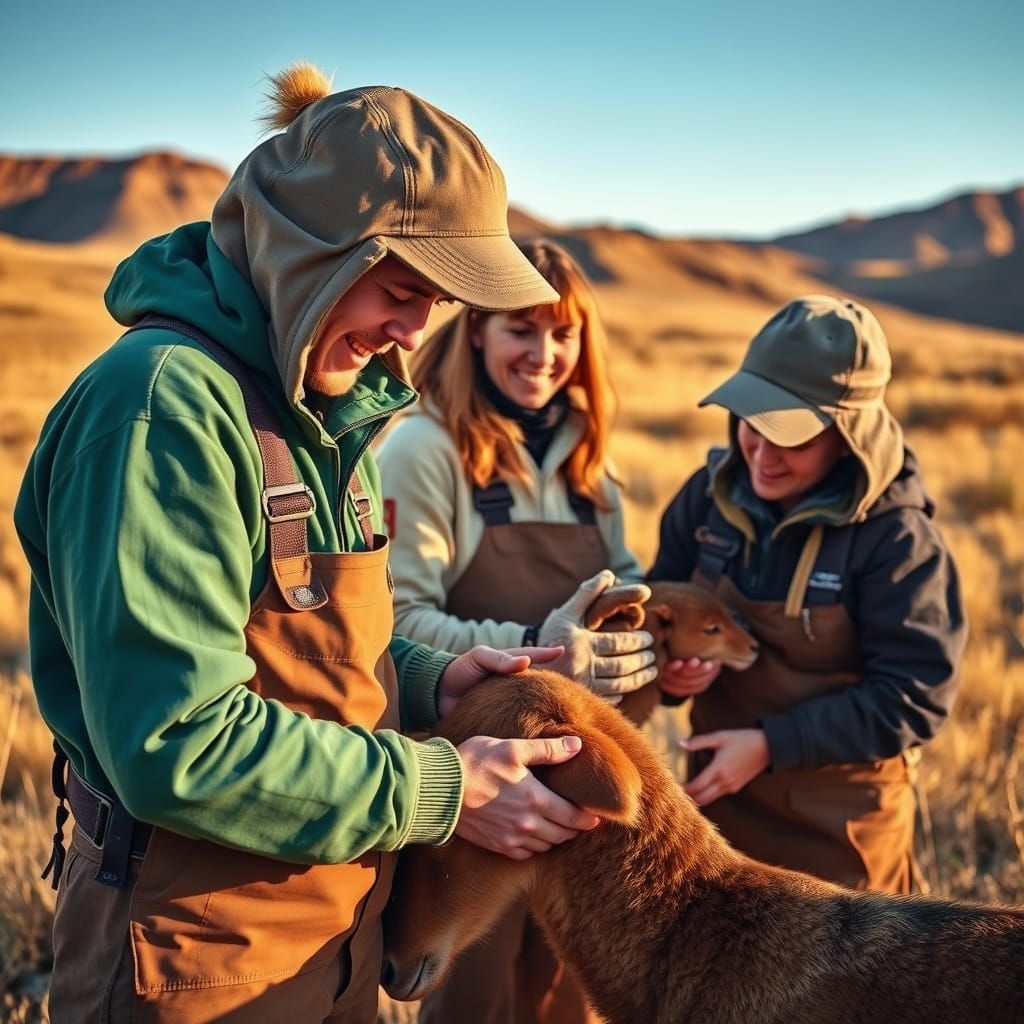 Caring Volunteers in Golden Landscape