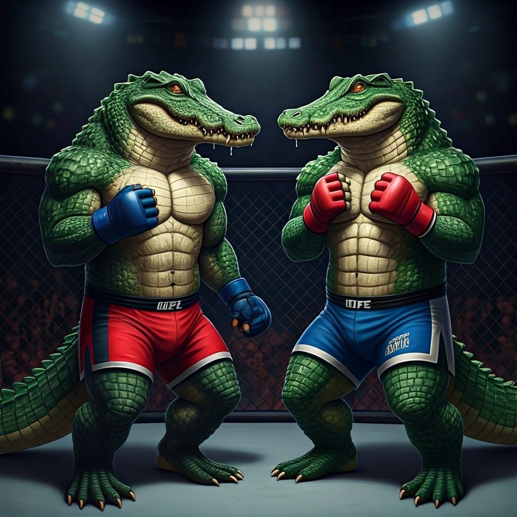 Alligator vs Crocodile MMA Fight in Dark Realism