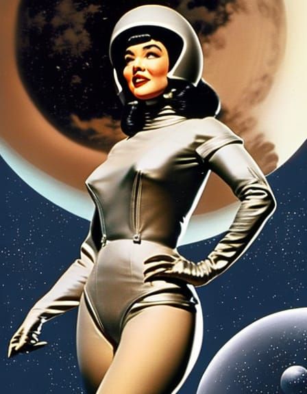 Betty Page in Retro Sci-Fi Spacesuit on Moon