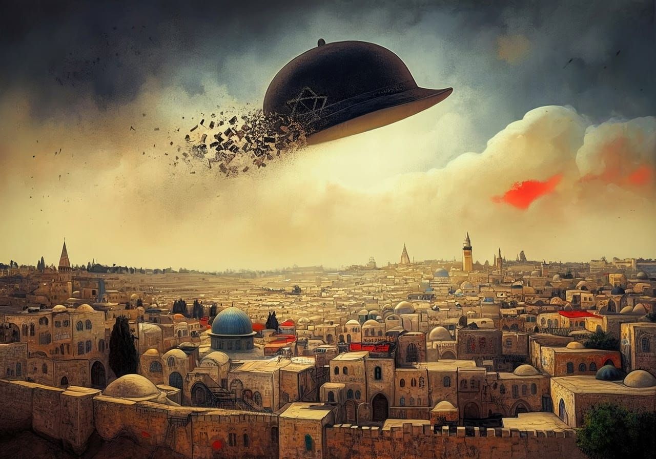 Surreal Jerusalem Landscape with Disintegrating Shtreimel