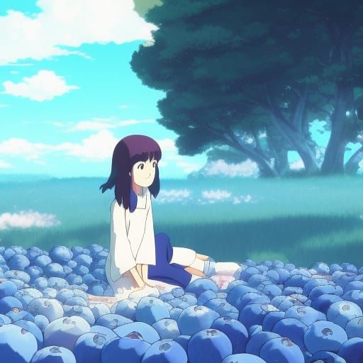 Blueberry Inflation in Studio Ghibli Anime Style