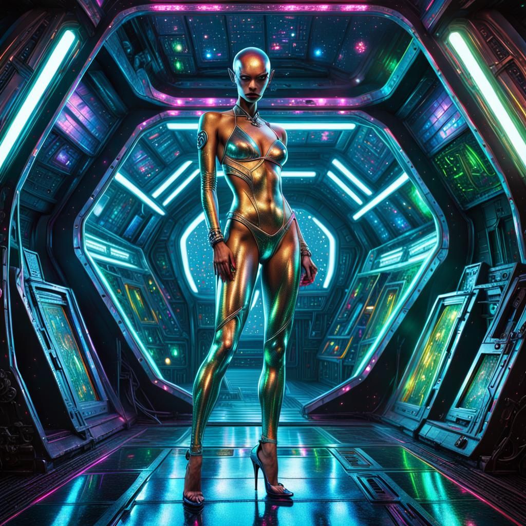 Alien Woman in Metal Bikini, Digital Art