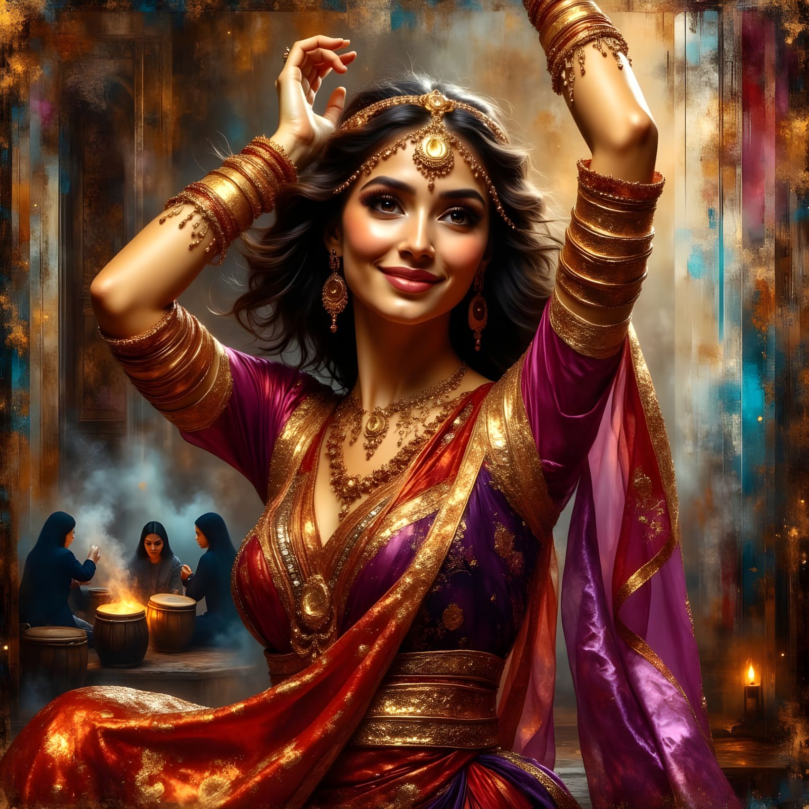 Surreal Arabian Dancer in Ethereal Oil Painting